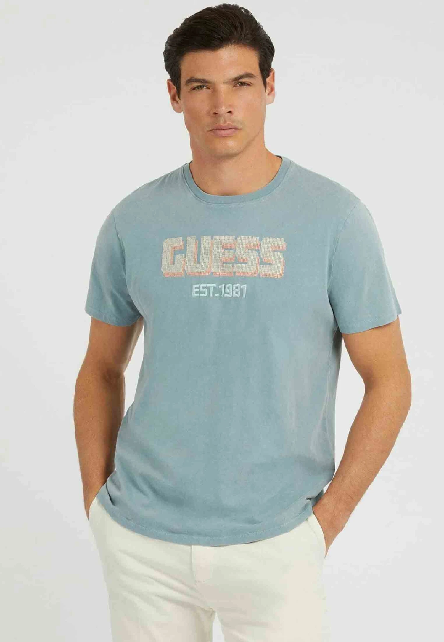 Guess Logostickerei - T-Shirt Print - Himmelblau