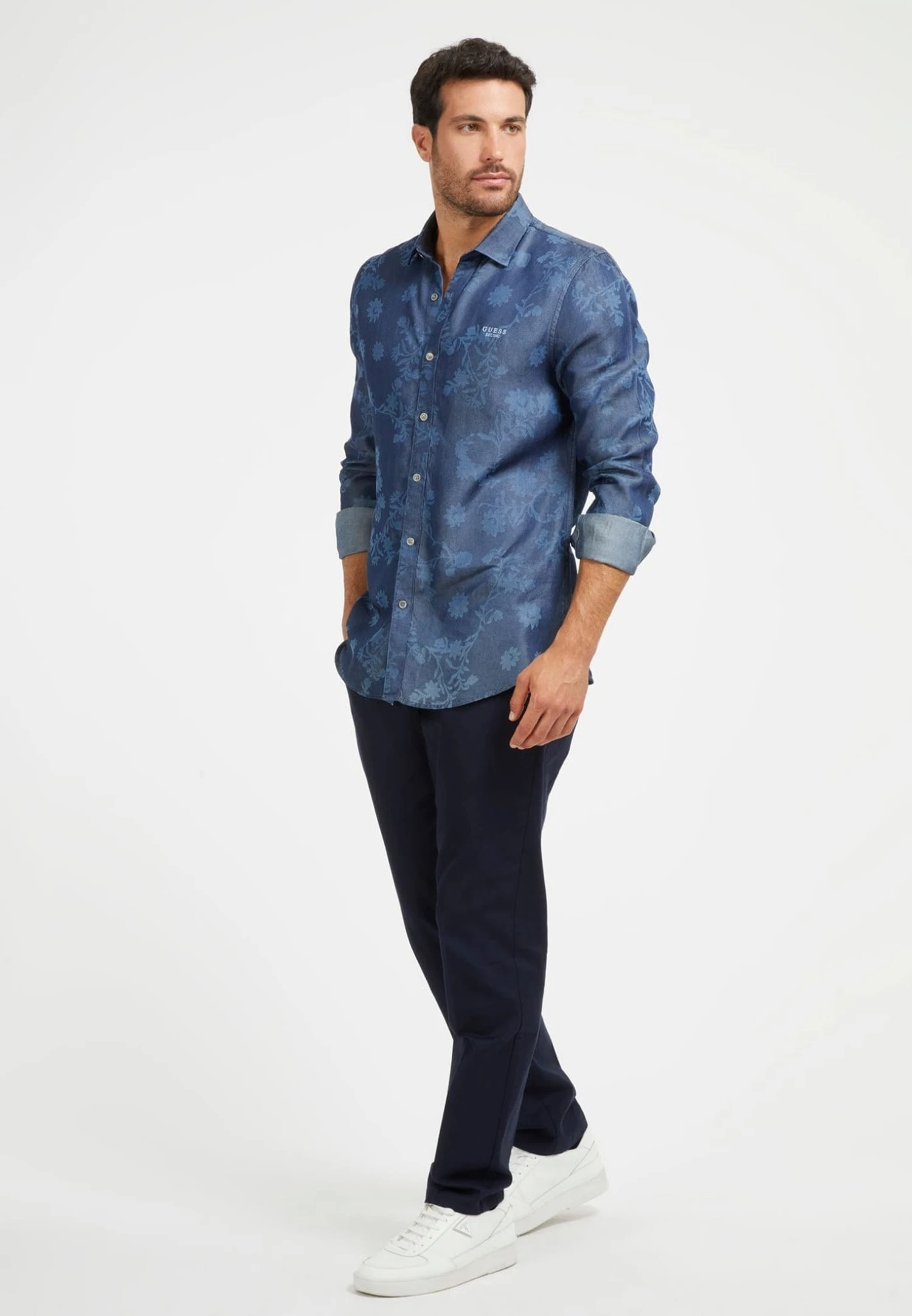 Guess Blumen - Overhemd - Mehrfarbig Grundton Blau - Afbeelding 2