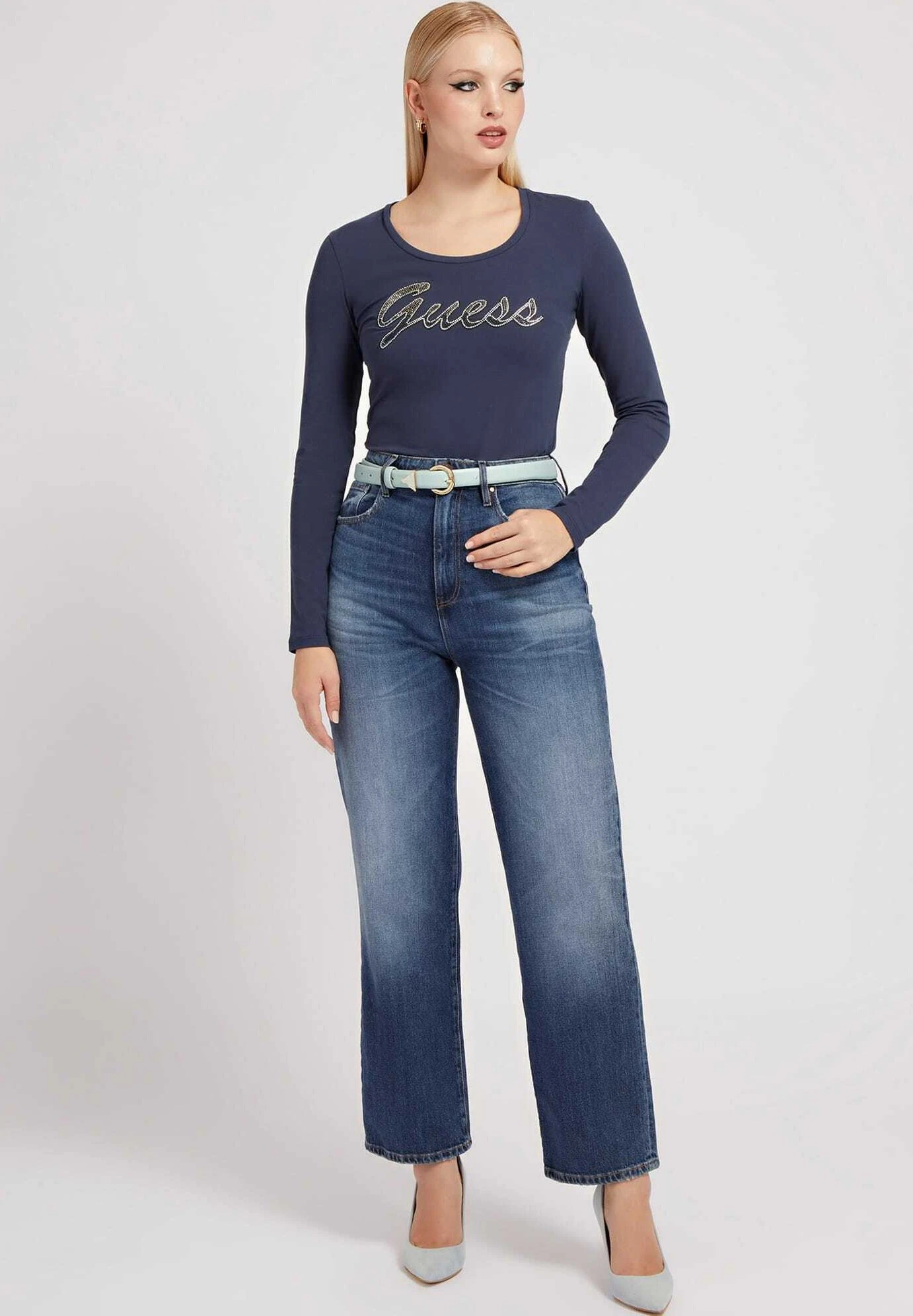 Guess Mit Strass Logo - Longsleeve - Dunkelblau - Afbeelding 2