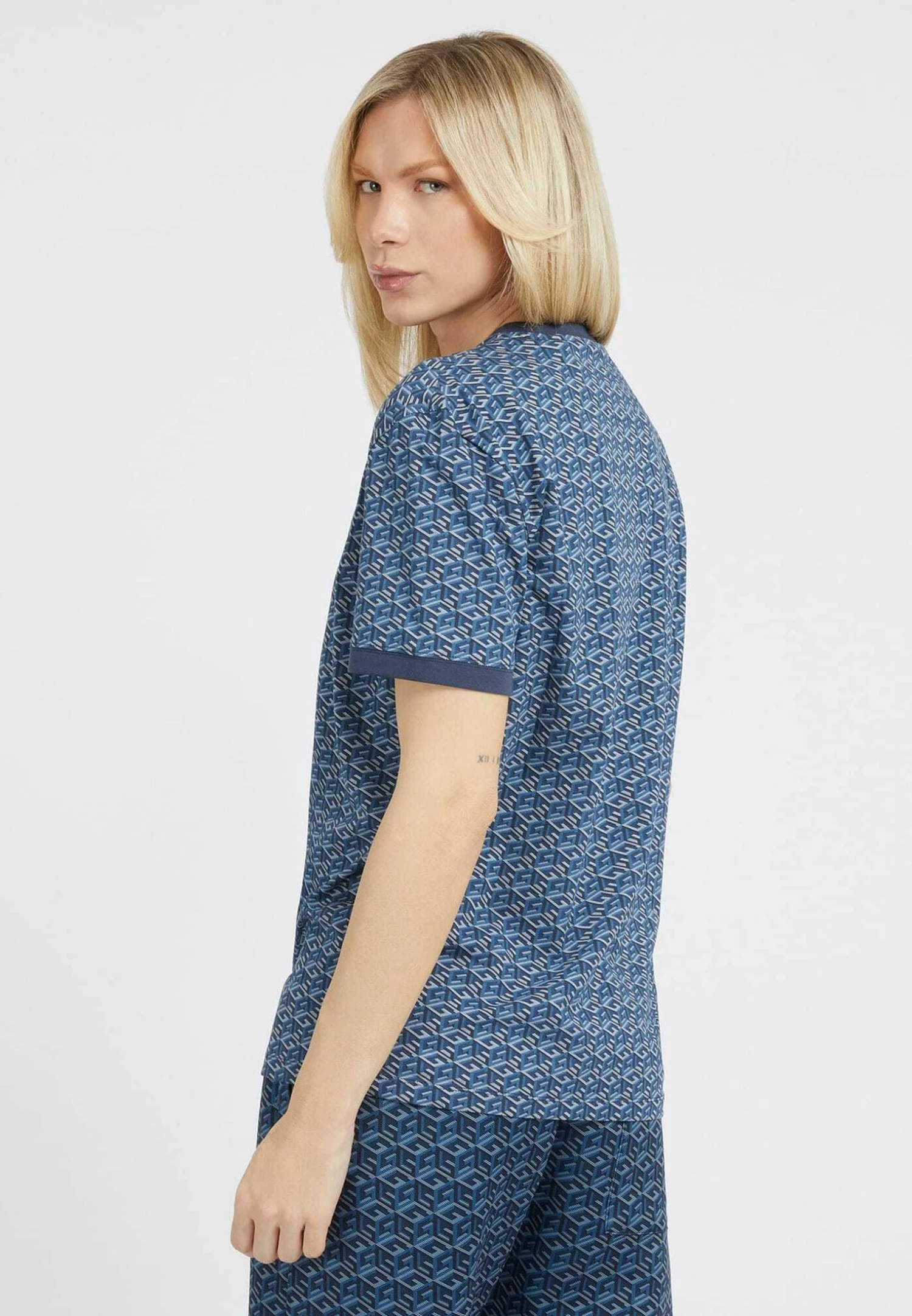 Guess Allover-G Cube-Logo - T-Shirt Print - Mehrfarbig Grundton Blau - Afbeelding 3