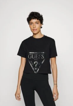 Guess Adele Crop- T-Shirt Print - Jet Black