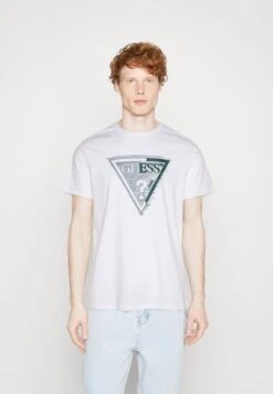 Guess Ss Cn Shaded Triangle - T-Shirt Print - Pure White