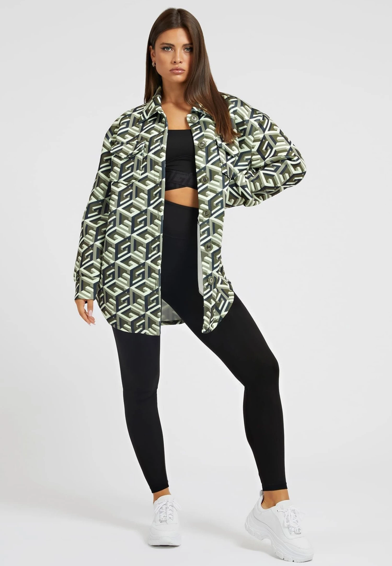 Guess AlloverCube Logo - Halflange Jas - Grün - Afbeelding 2