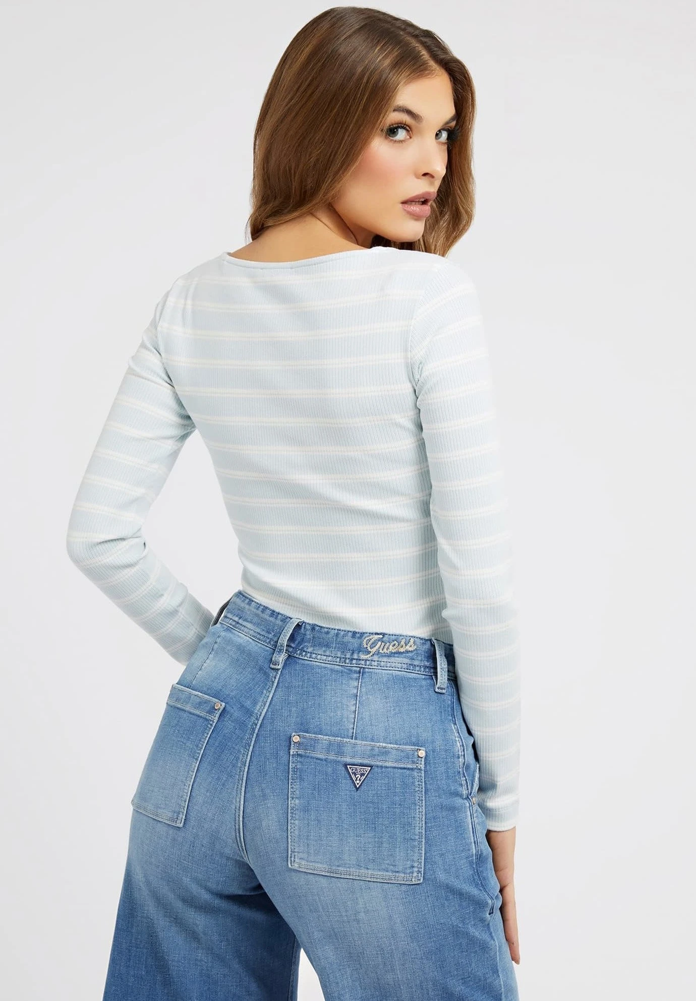 Guess Haut Rayé - Trui - Bleu Ciel - Afbeelding 3