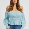 Guess Schulterfreies- Blouse - Himmelblau