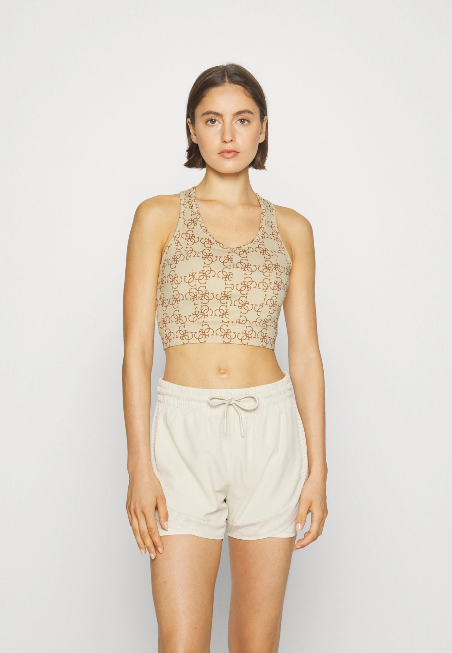 Guess New Caitlin Logomania Active - Sport-Bh Met Medium Support - Beige