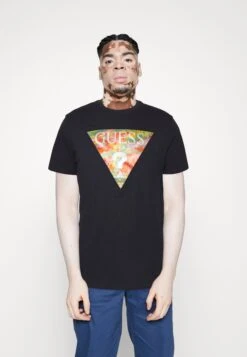 Guess Ss Bsc Abstract Tri Logo - T-Shirt Print - Smart Blue