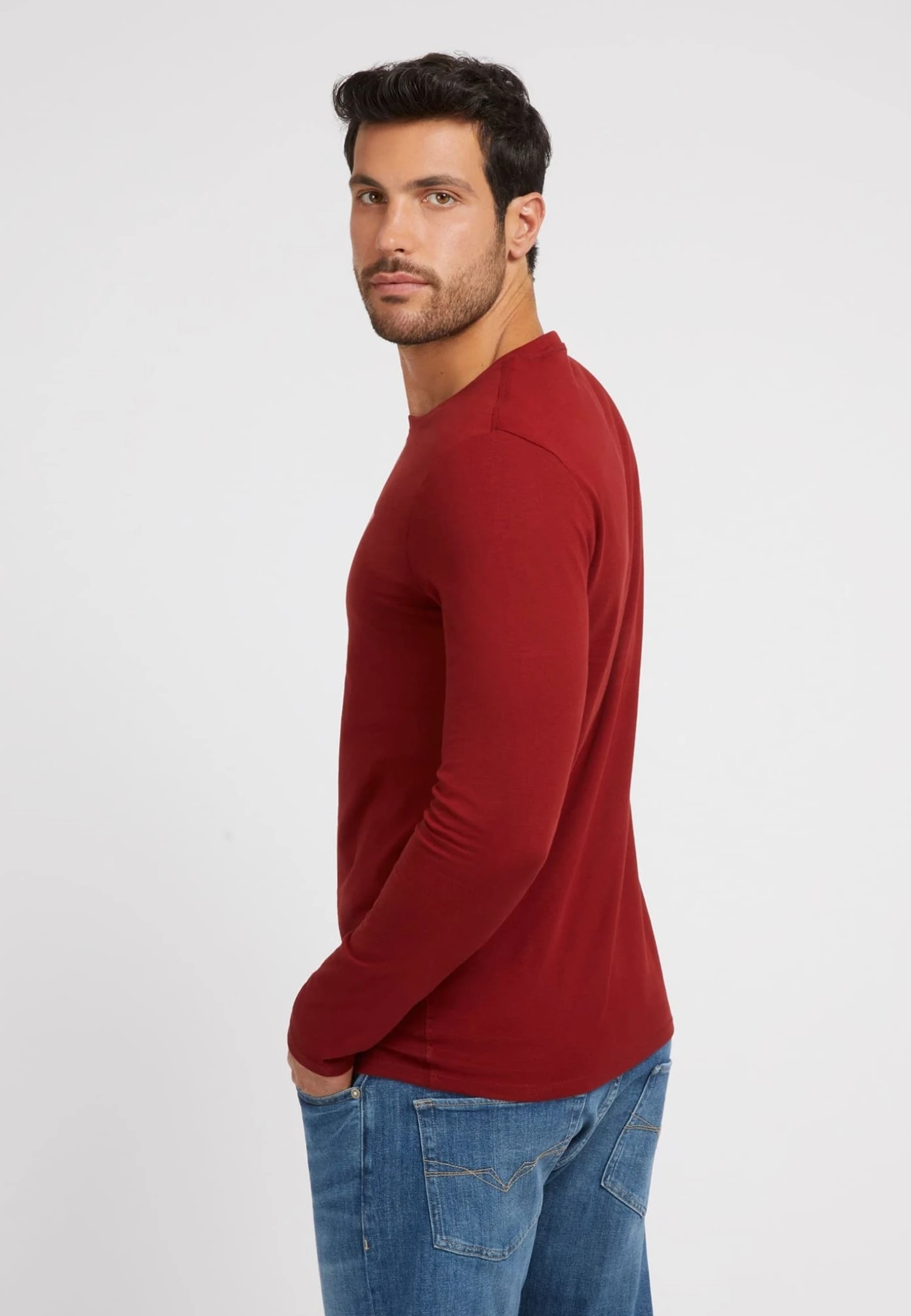 Guess Langarm Mit Logo Dreieck - Longsleeve - Bordeaux - Afbeelding 3