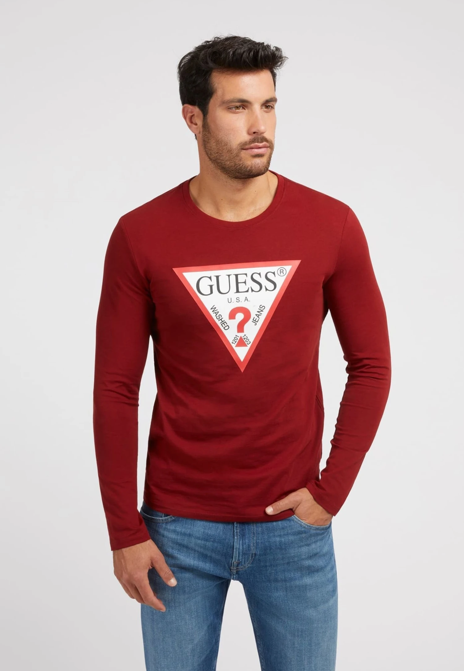 Guess Langarm Mit Logo Dreieck - Longsleeve - Bordeaux
