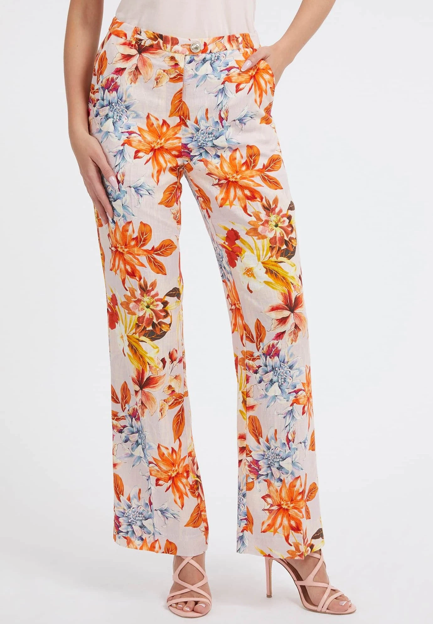 Guess Mit Weitem Bein - Broek - Orange/Mehrfarbig