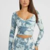 Guess Mit Blumenprint - Longsleeve - Himmelblau