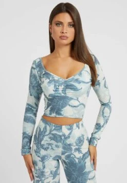 Guess Mit Blumenprint - Longsleeve - Himmelblau