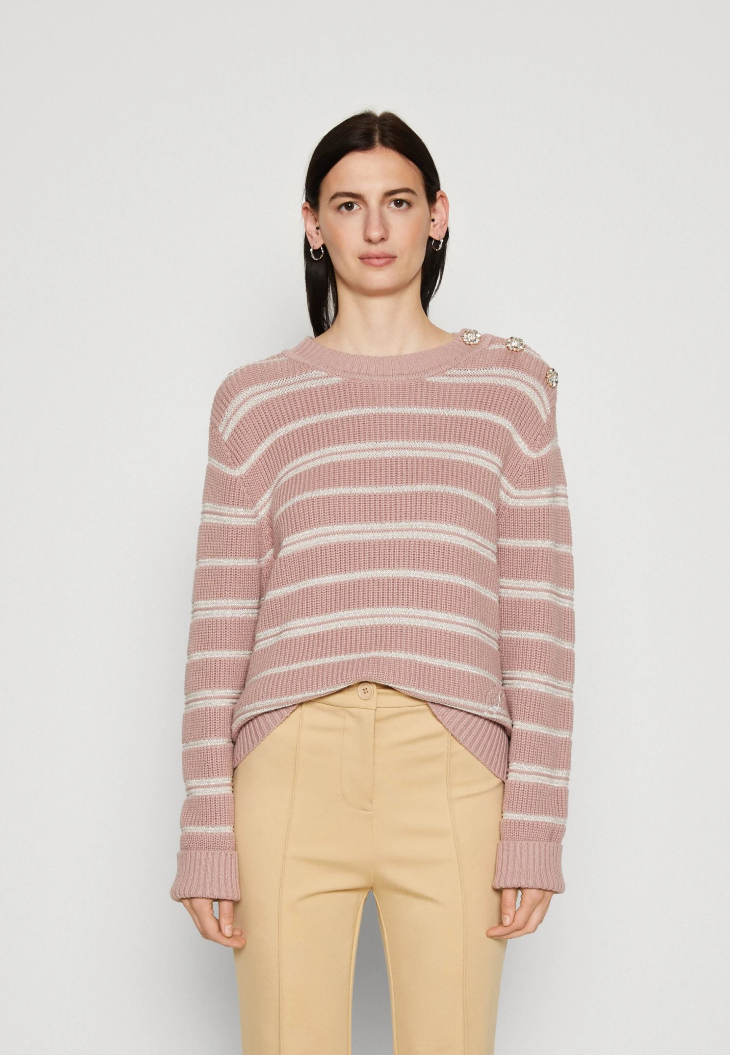 Guess Ls Striped Jewel Btn - Trui - Rosy Violet And Blus