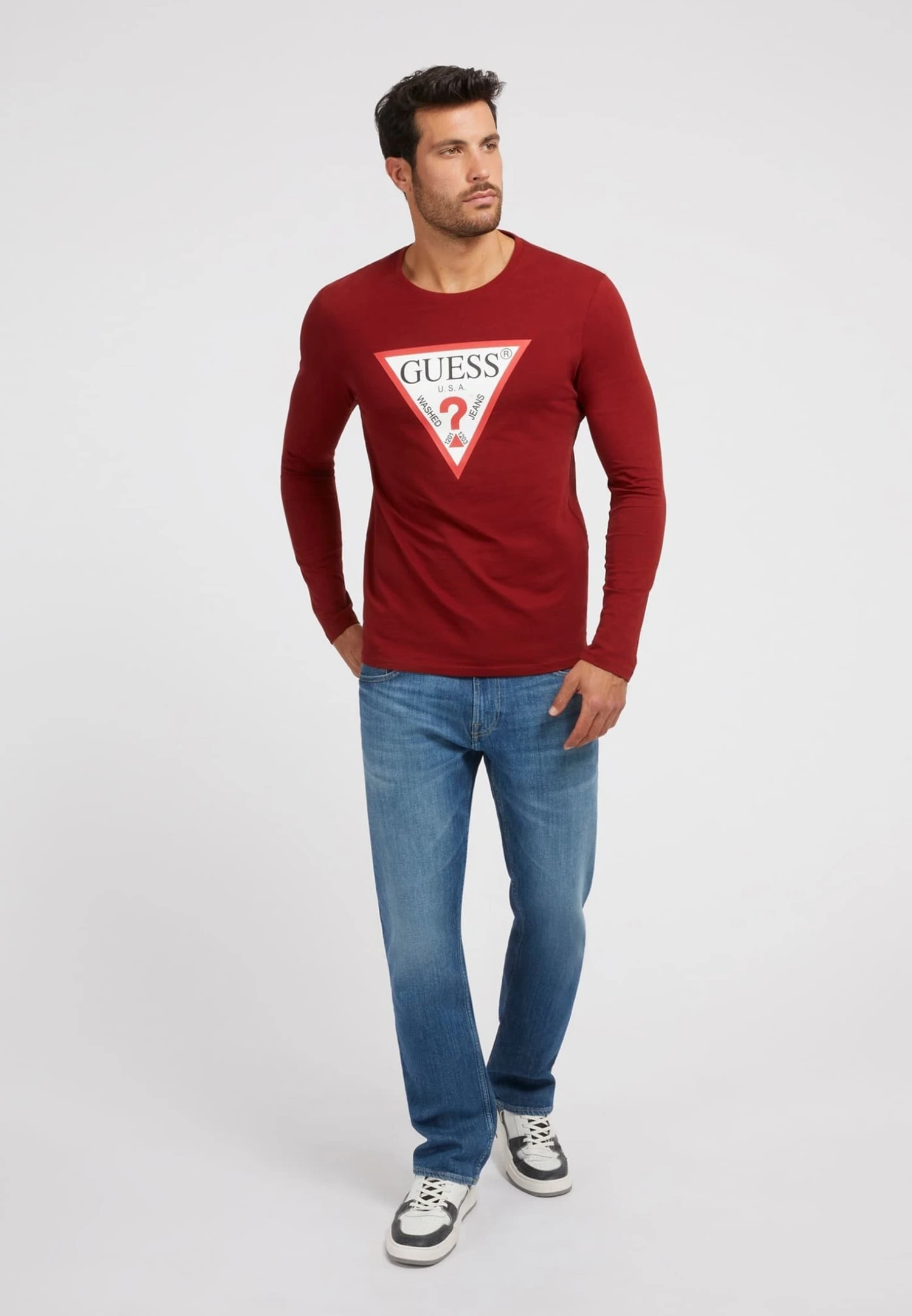 Guess Langarm Mit Logo Dreieck - Longsleeve - Bordeaux - Afbeelding 2