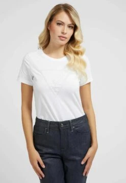 Guess Mit Präge-Logodreieck - T-Shirt Basic - Weiß