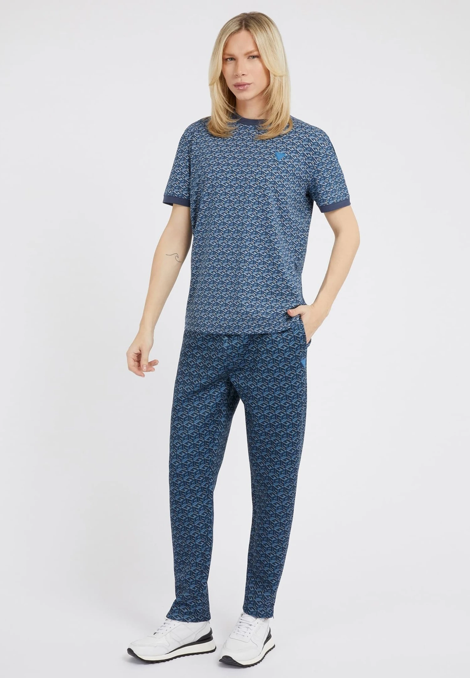 Guess Allover-G Cube-Logo - T-Shirt Print - Mehrfarbig Grundton Blau - Afbeelding 2