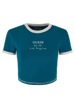 Guess Cropped Mit Frontlogo - T-Shirt Print - Grünblau