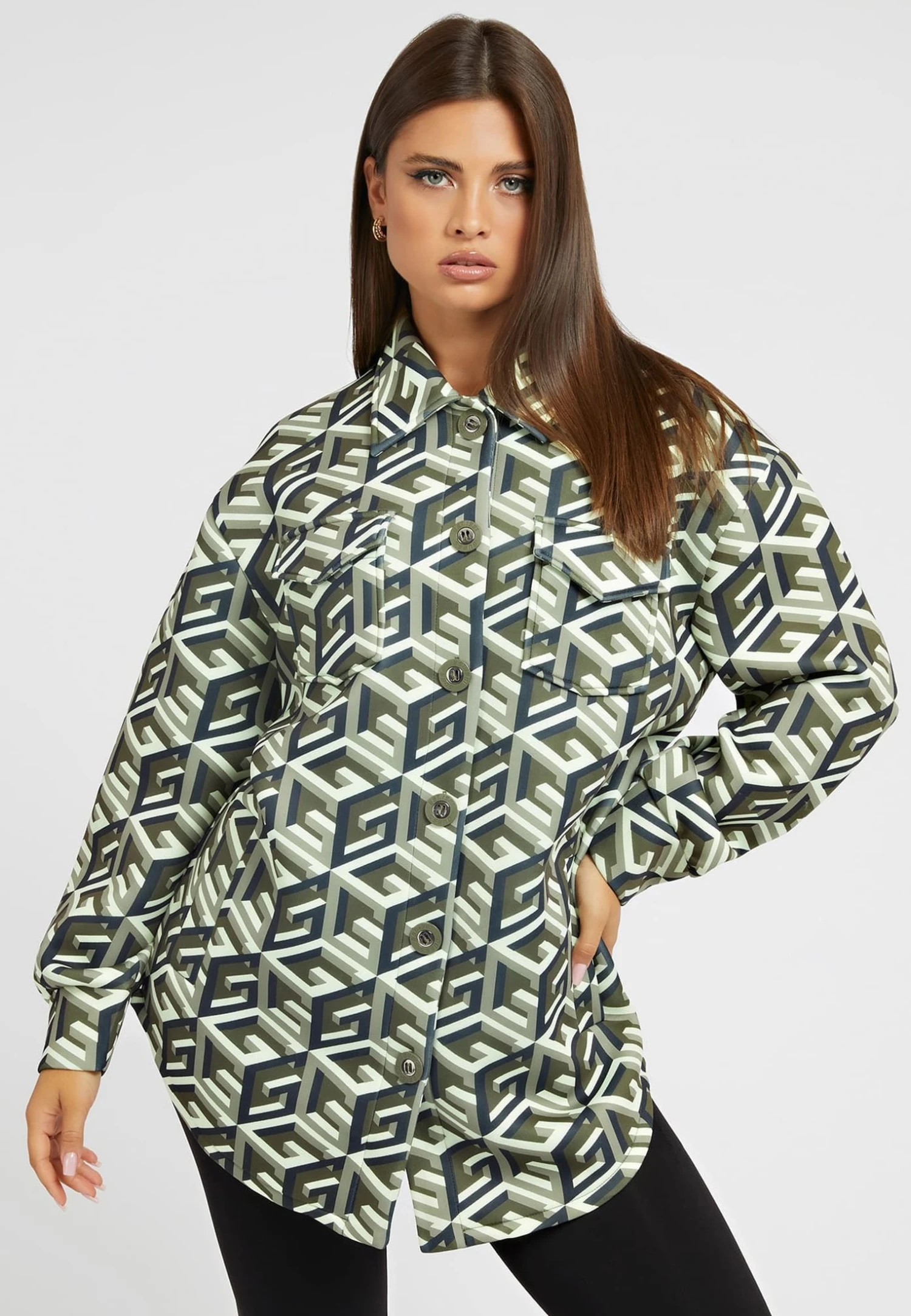 Guess AlloverCube Logo - Halflange Jas - Grün