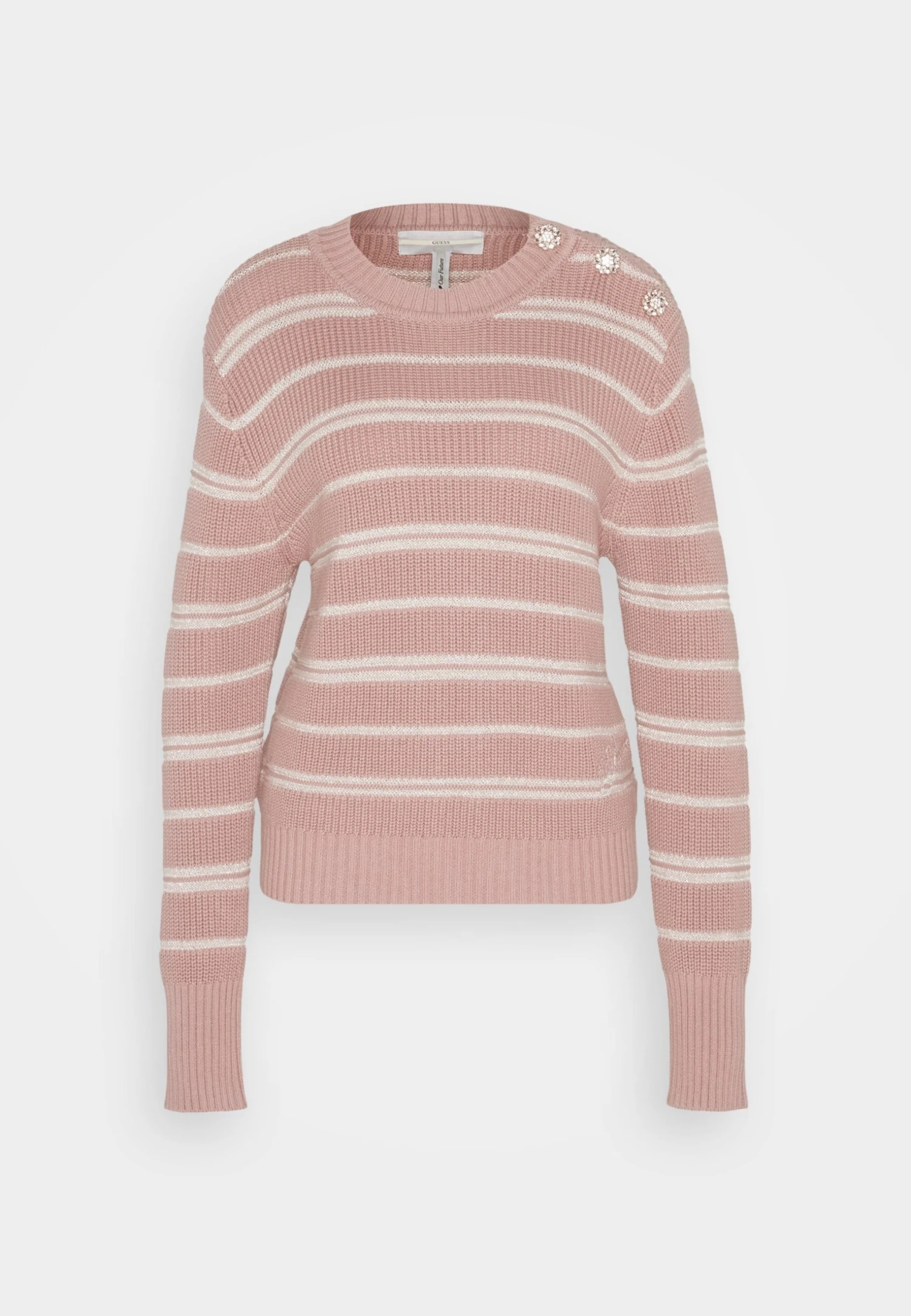 Guess Ls Striped Jewel Btn - Trui - Rosy Violet And Blus - Afbeelding 5