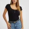 Guess Es Ss Karlee Jewel Btn Henley - T-Shirt Basic - Schwarz