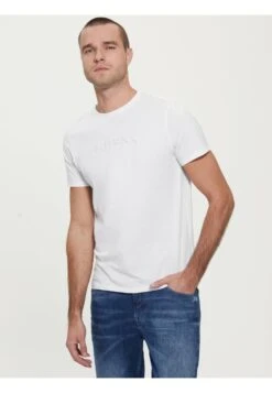 Guess Mit Gesticktem Logo - T-Shirt Print - Weiß