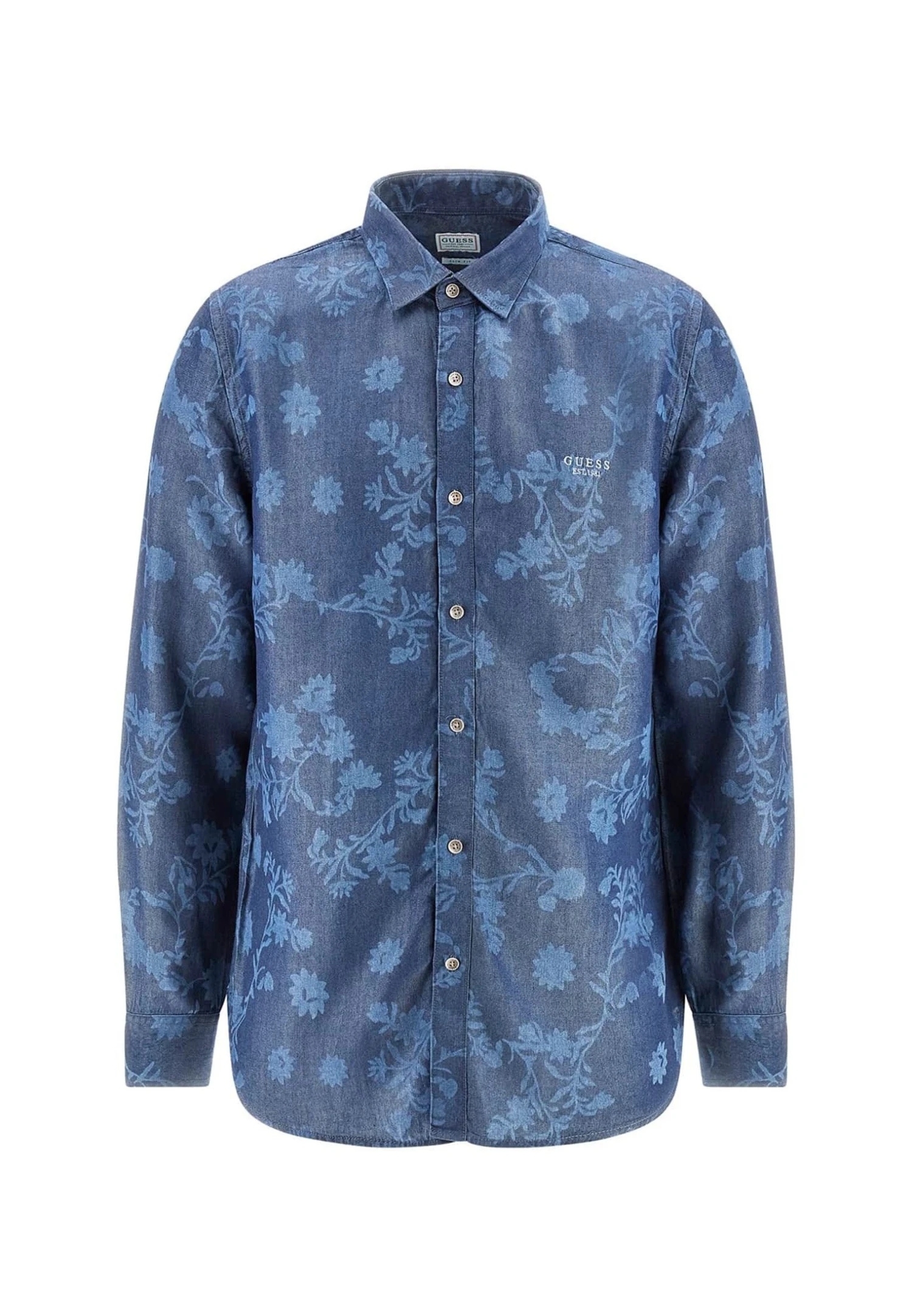 Guess Blumen - Overhemd - Mehrfarbig Grundton Blau - Afbeelding 4